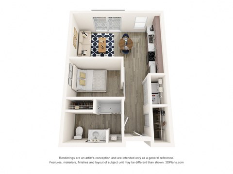 Floor plan for studio, 1 bath, 560 sqft